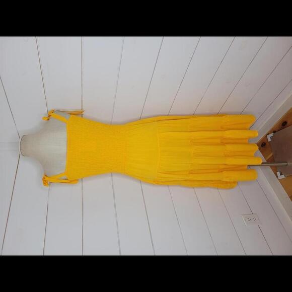 NWT Boutique Culture Code yellowish gold maxi tiered dress - Picture 2 of 5